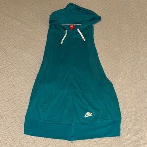 Nike Teal Hooded Sleeveless Zip-Up Vest with Knit Mesh Sides and Back